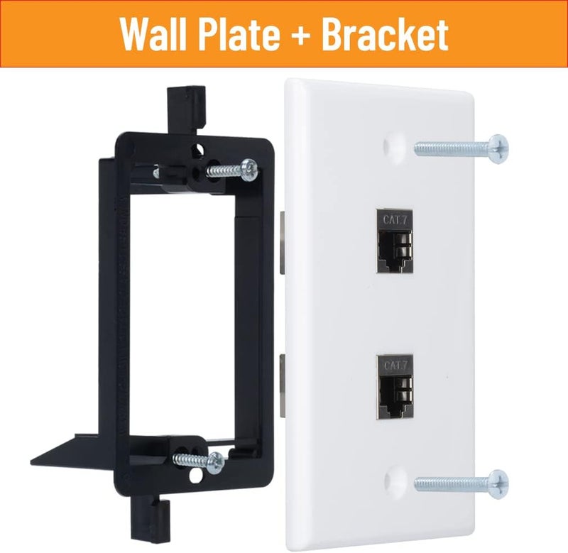 YOEMELY RJ45 Wall Plate 2 Port, Single Gang Cat7 Wall Plate with Metal Shielded Cat 7 Ethernet Coupler, 1 Gang Low Voltage Mounting Bracket for Networking Cables (White, 2 Pack) - Image 1
